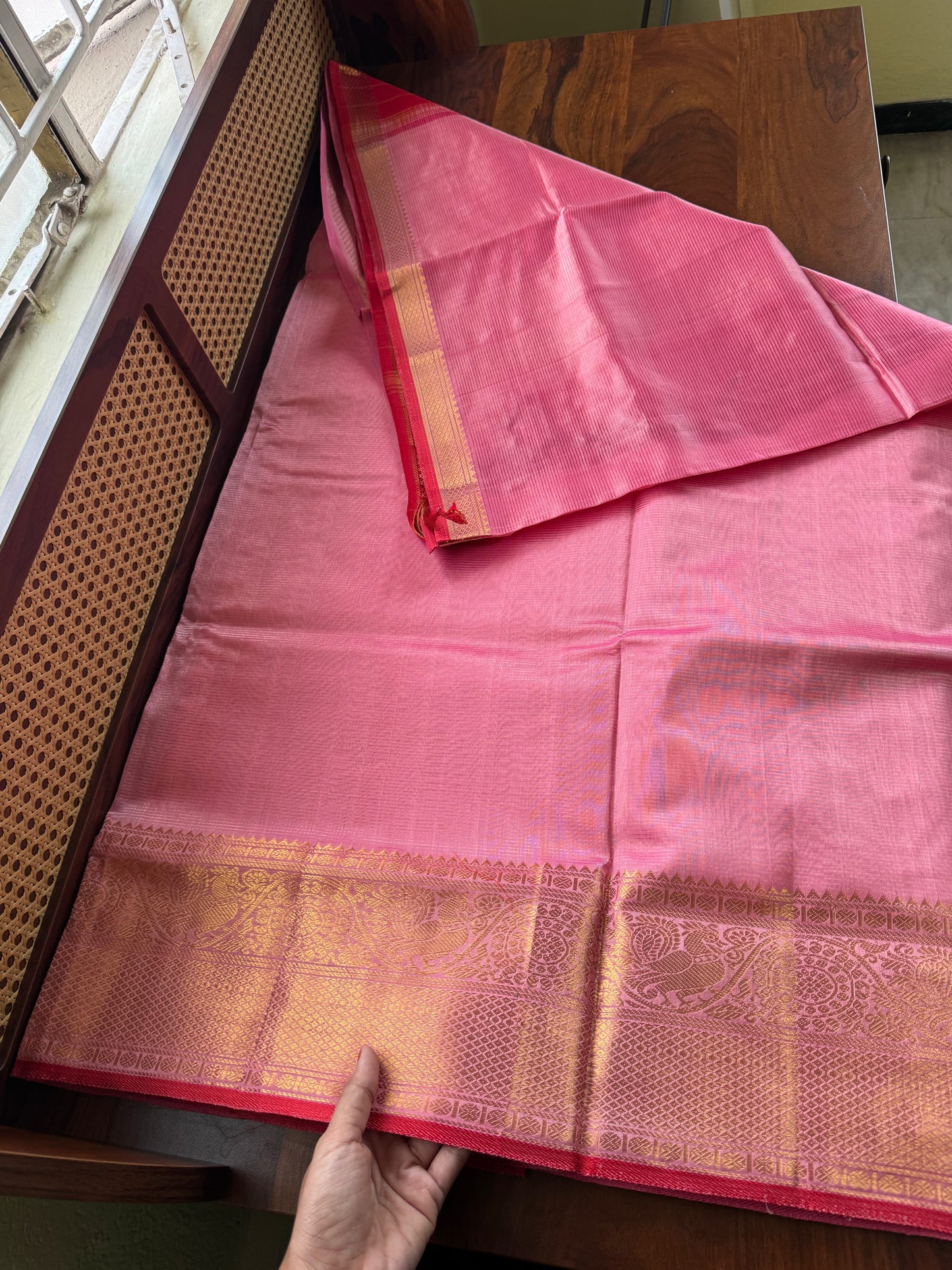 Mangalagiri Handloom Pure Silk Cotton Saree - Pink & Red