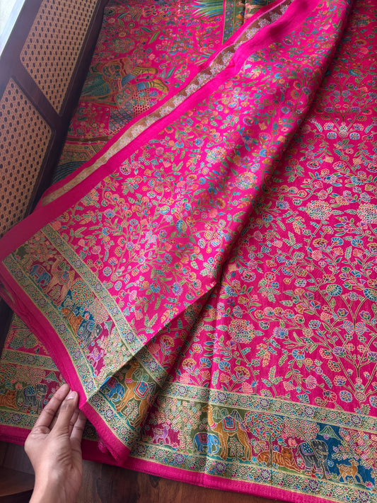 Luxe Pashmina Style Semi Silk Saree - Pink