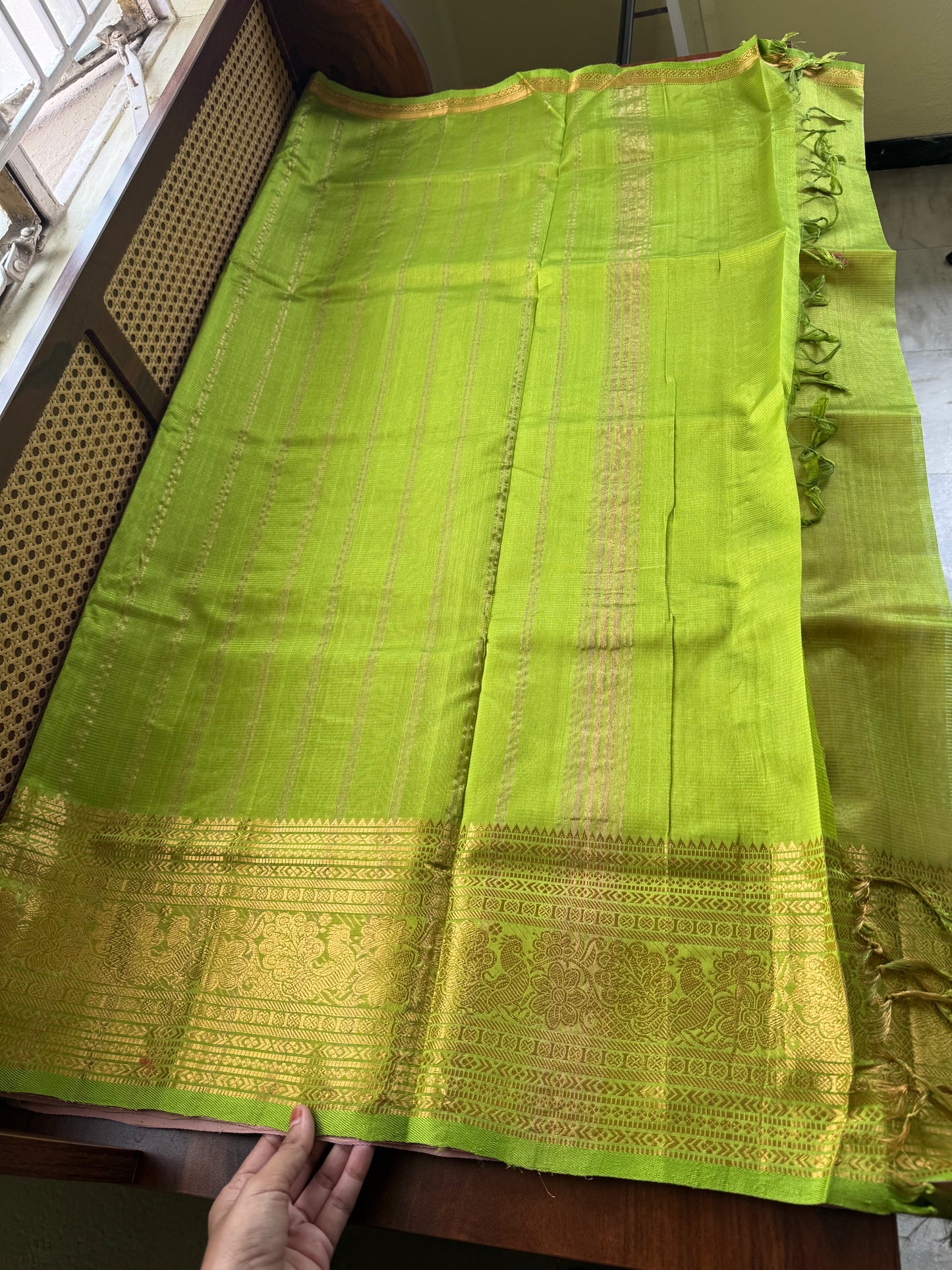 Mangalagiri Handloom Pure Silk Cotton Saree - Baby Pink & Green