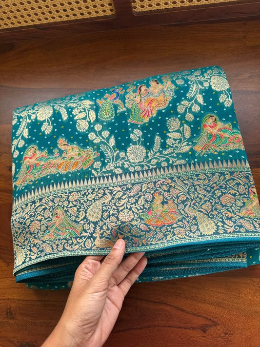 Radhe Krishna Georgette Banarasi Saree - Peacock Blue