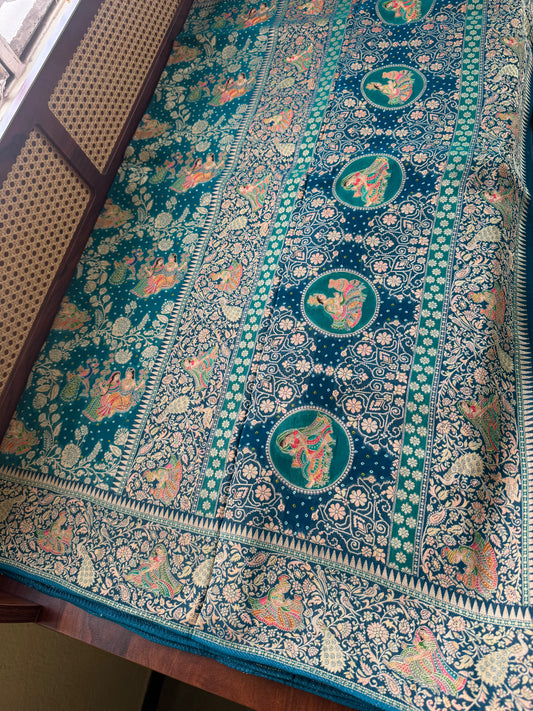 Radhe Krishna Georgette Banarasi Saree - Peacock Blue