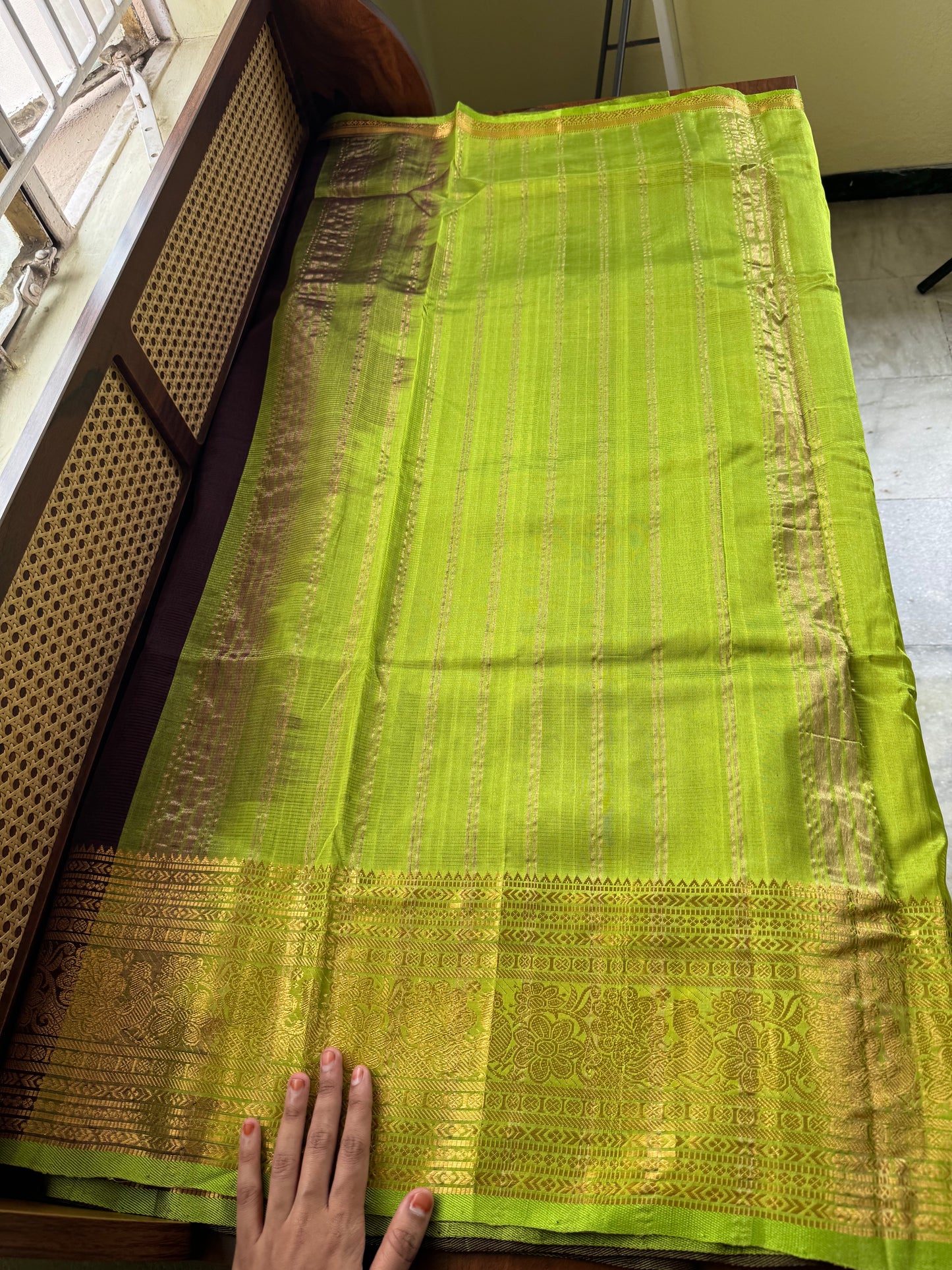 Mangalagiri Handloom Pure Silk Cotton Saree - Brown & Green