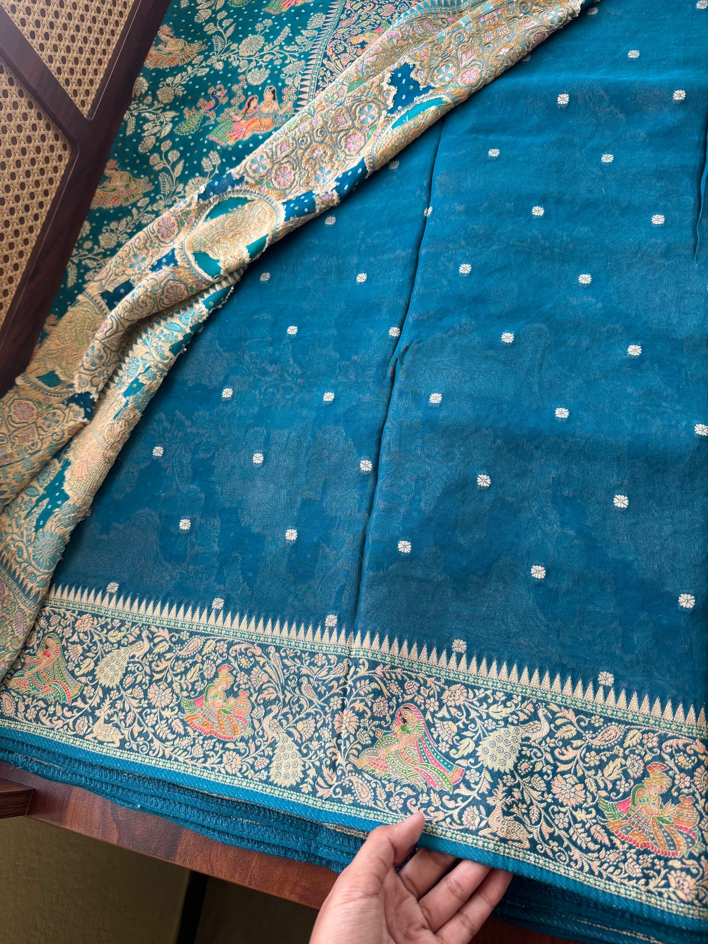 Radhe Krishna Georgette Banarasi Saree - Peacock Blue