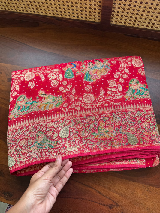 Radhe Krishna Georgette Banarasi Saree - Red