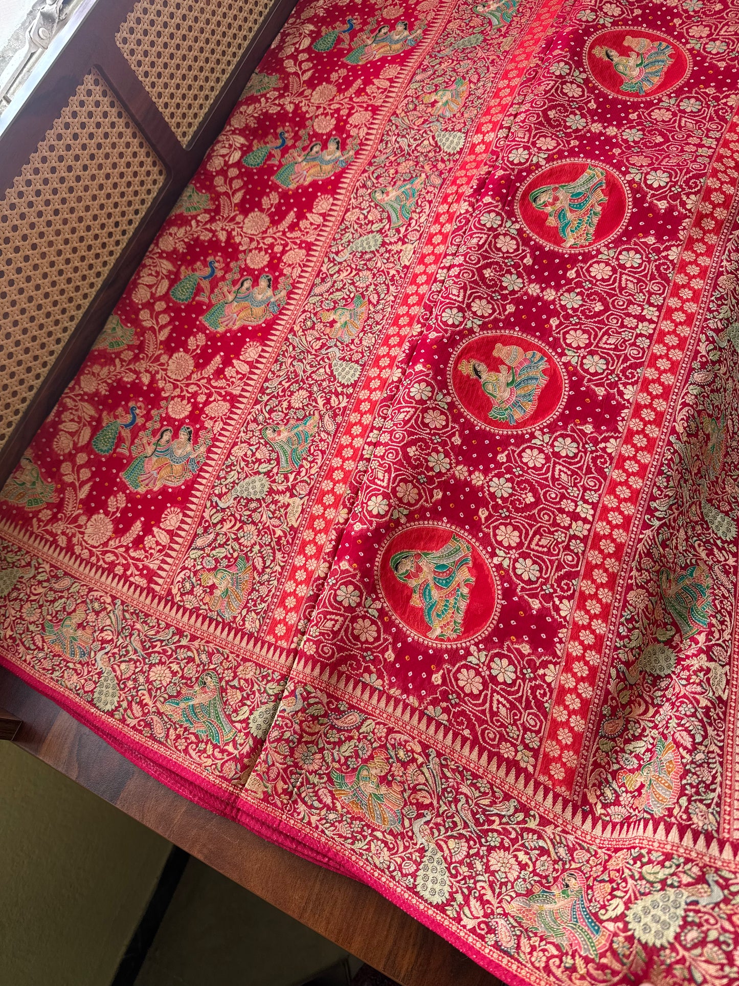 Radhe Krishna Georgette Banarasi Saree - Red