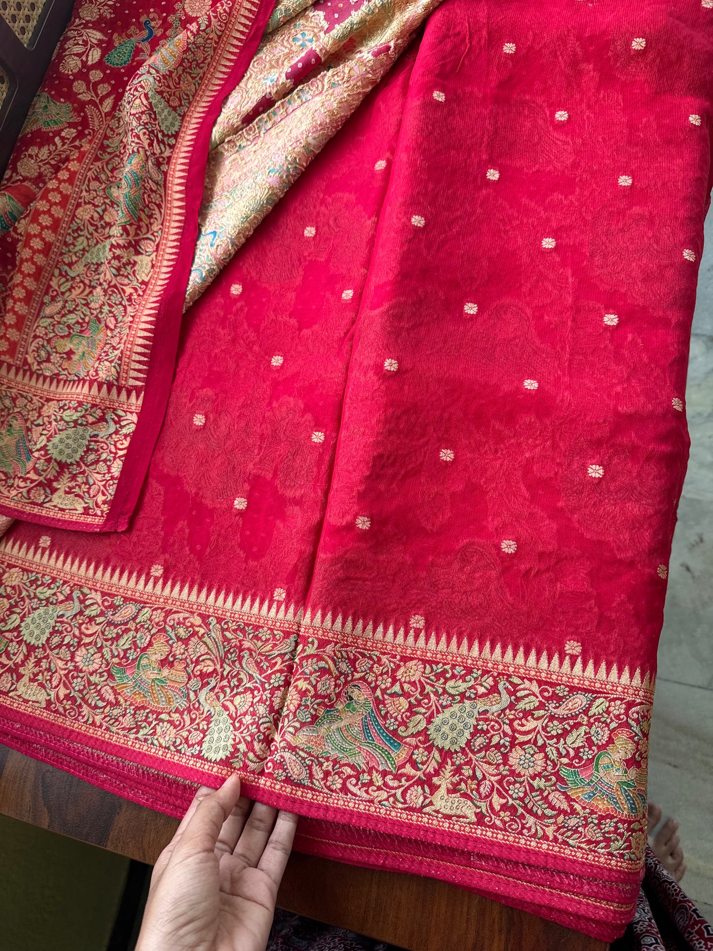 Radhe Krishna Georgette Banarasi Saree - Red