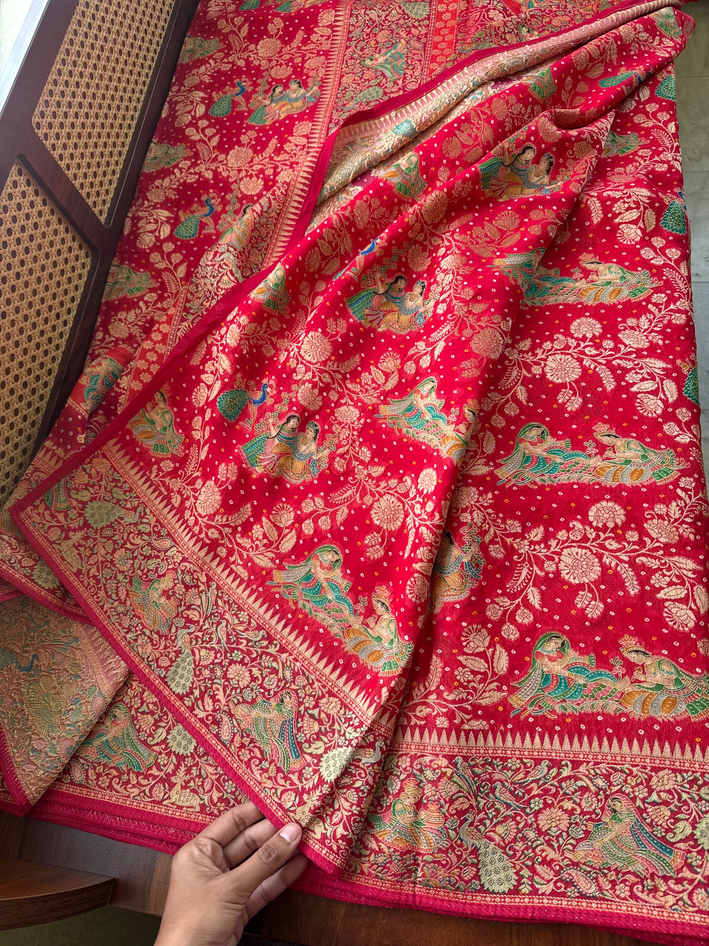 Radhe Krishna Georgette Banarasi Saree - Red