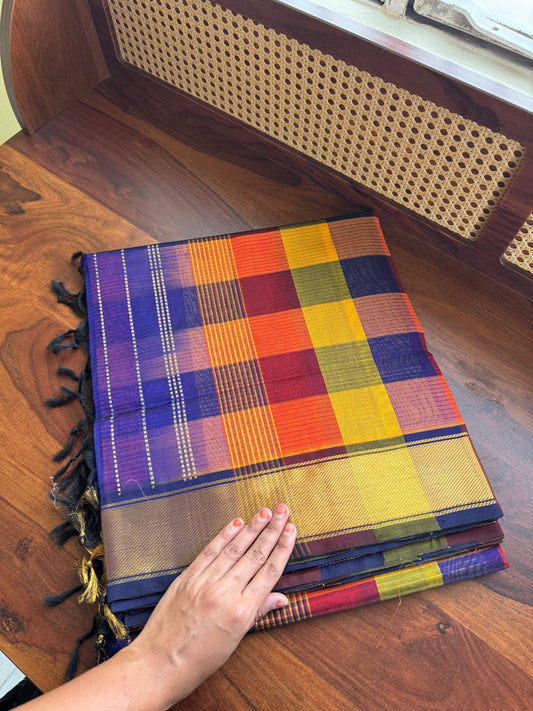 Handloom Pure Silk Cotton Saree - Checks Multicolor