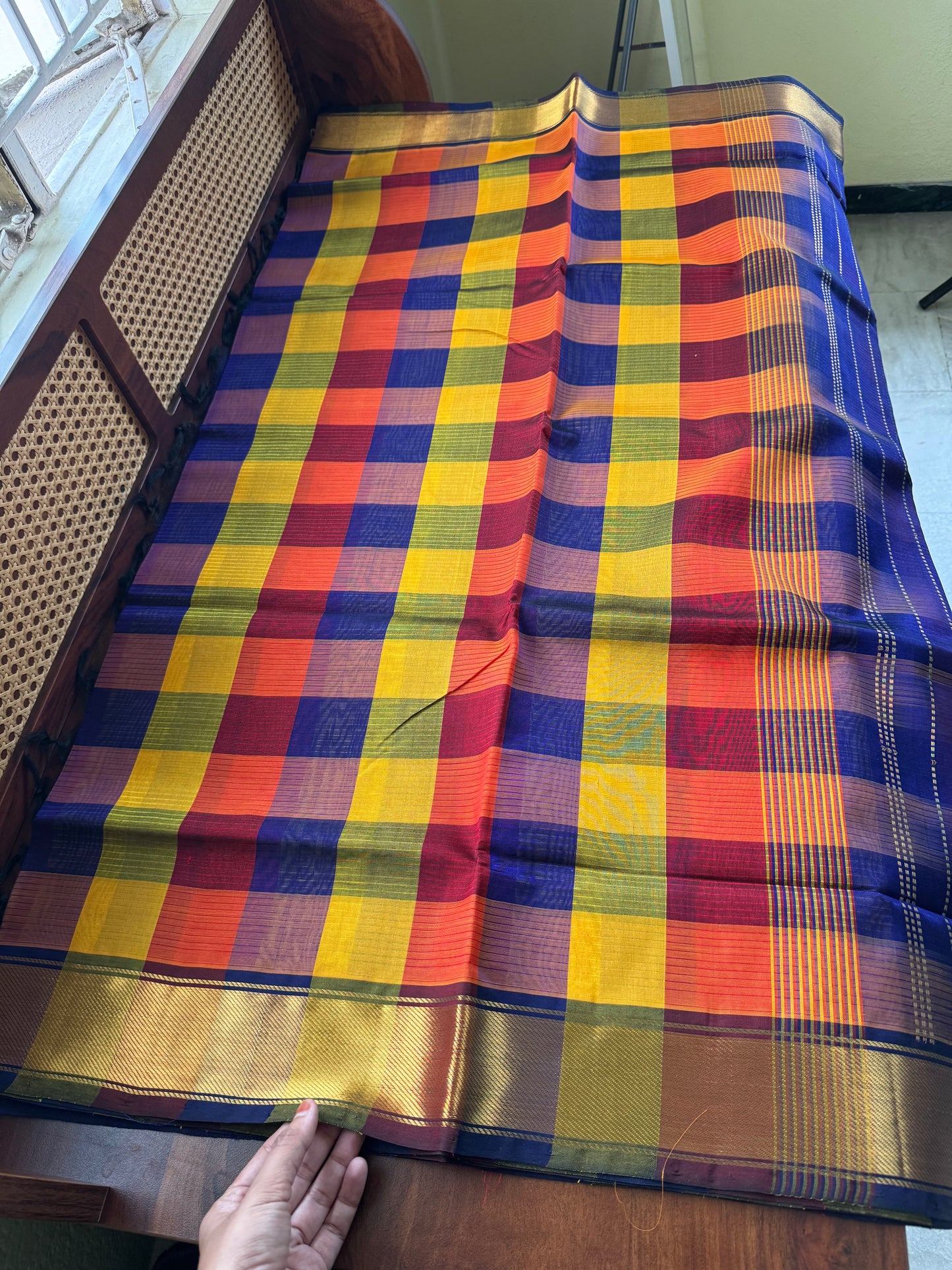 Handloom Pure Silk Cotton Saree - Checks Multicolor