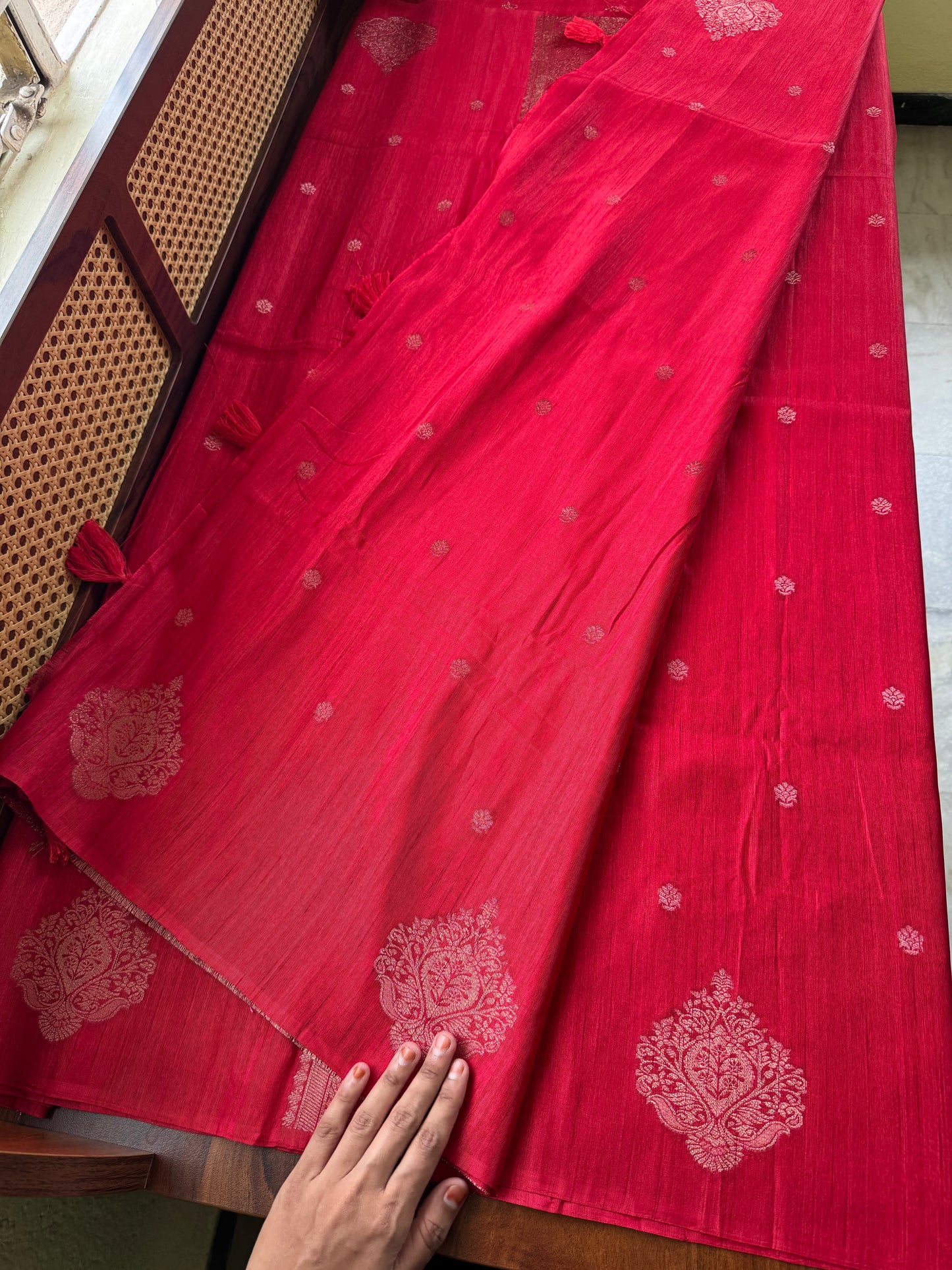 Semi Raw Silk Saree - Red