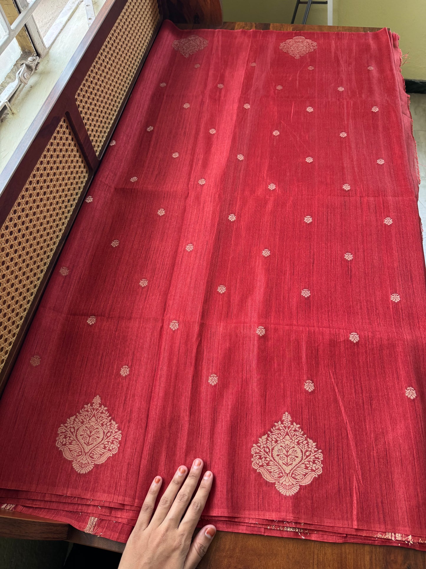 Semi Raw Silk Saree - Rustic Red