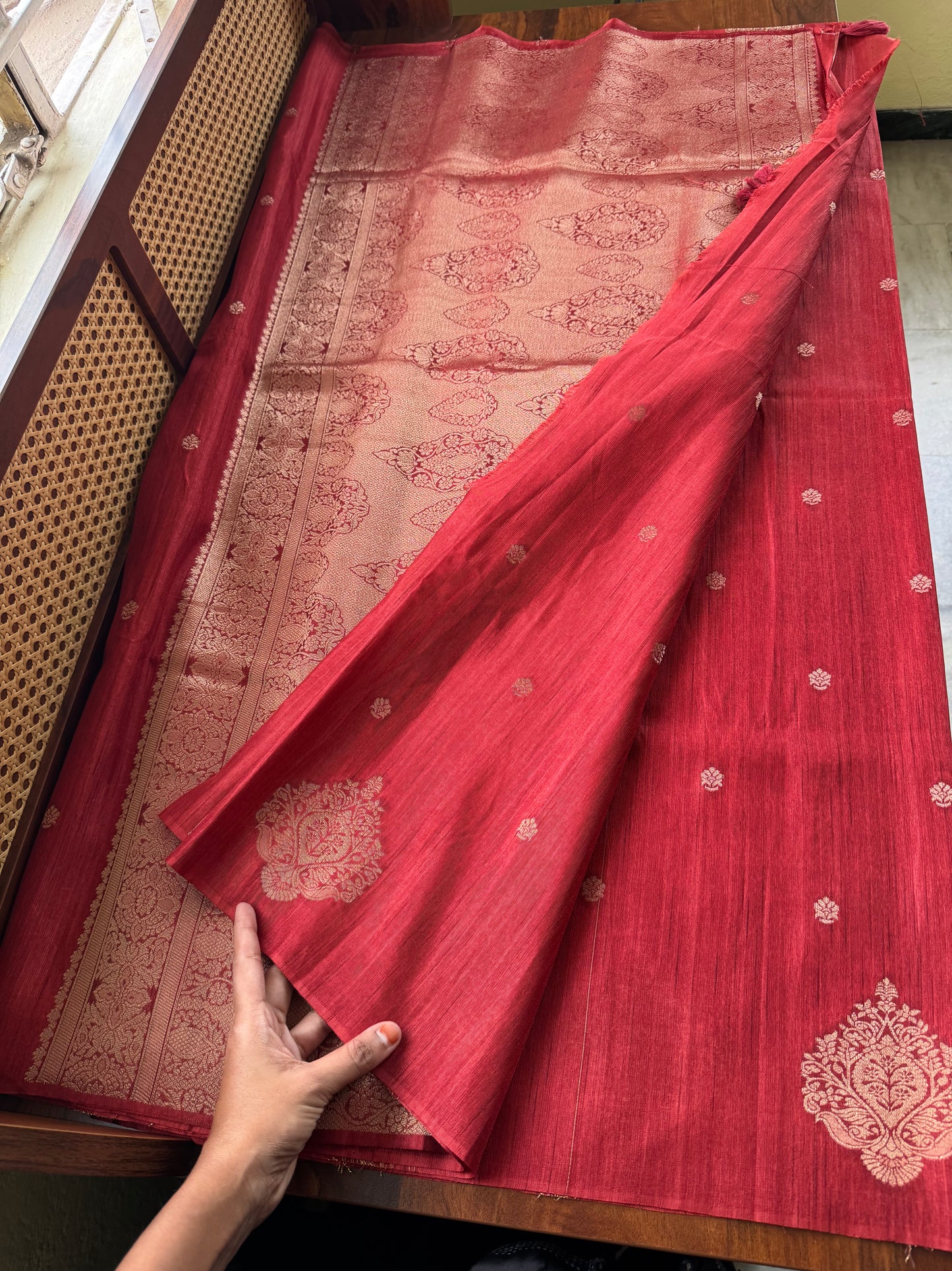 Semi Raw Silk Saree - Rustic Red