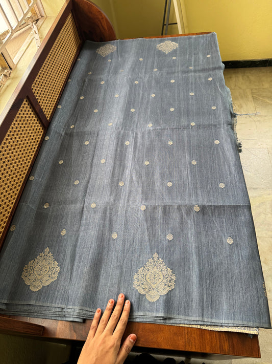 Semi Raw Silk Saree - Greyish Blue