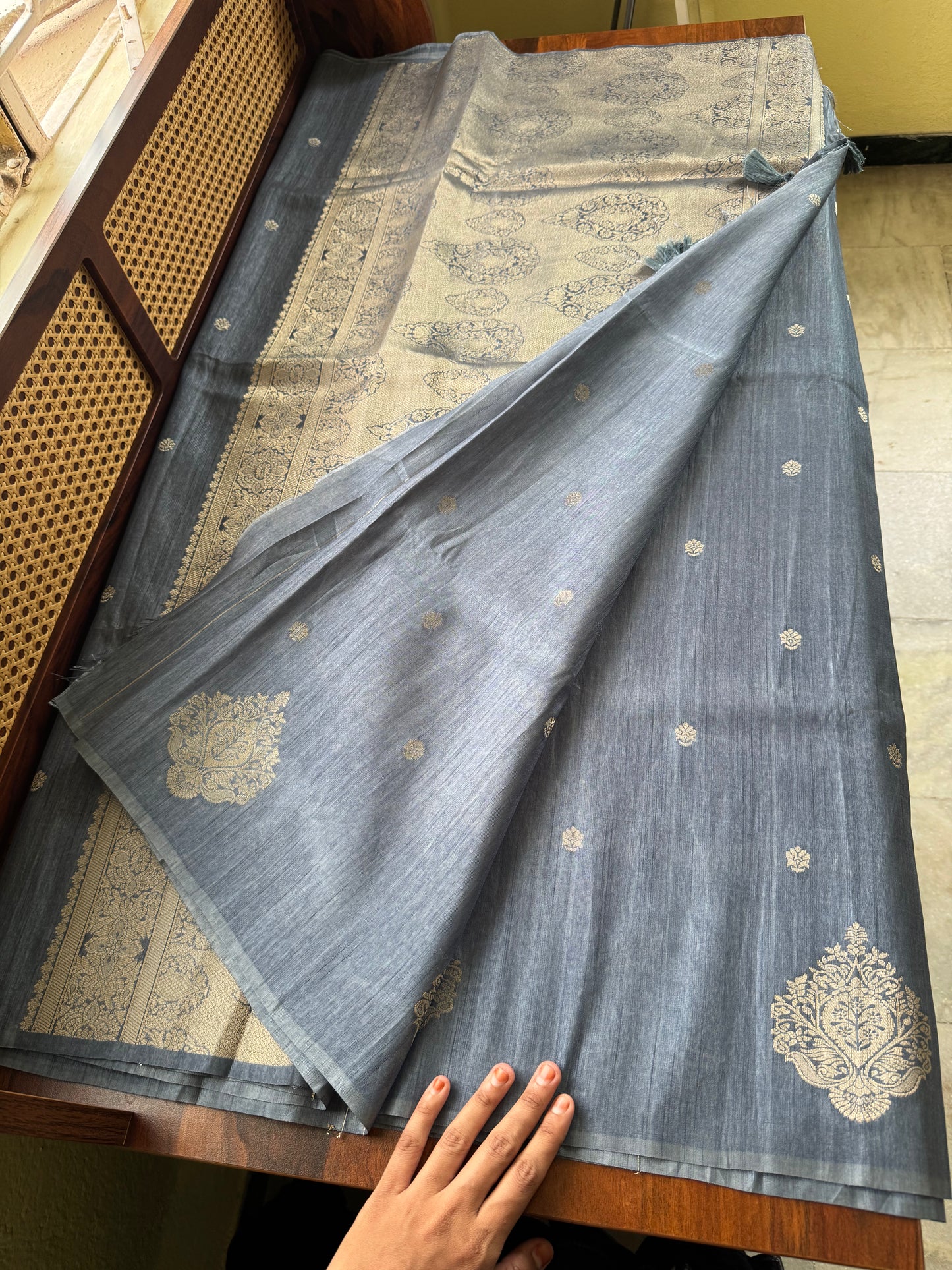Semi Raw Silk Saree - Greyish Blue