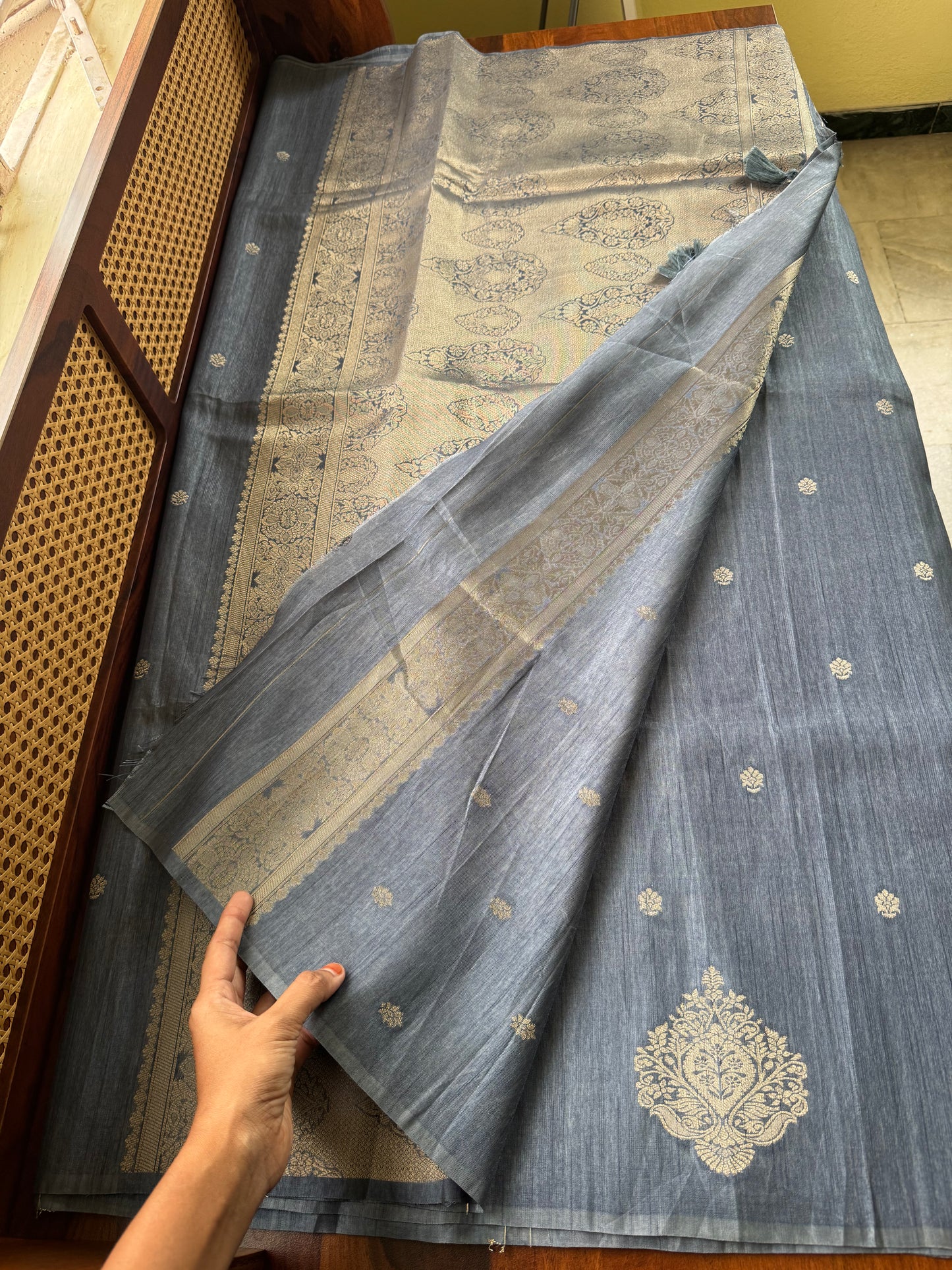 Semi Raw Silk Saree - Greyish Blue