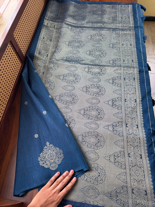 Semi Raw Silk Saree - Blue