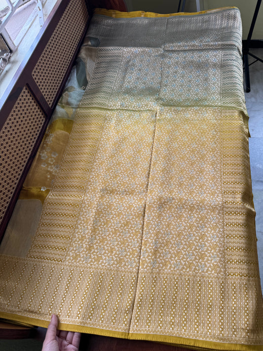 Soft Semi Silk Saree - Yellow Green