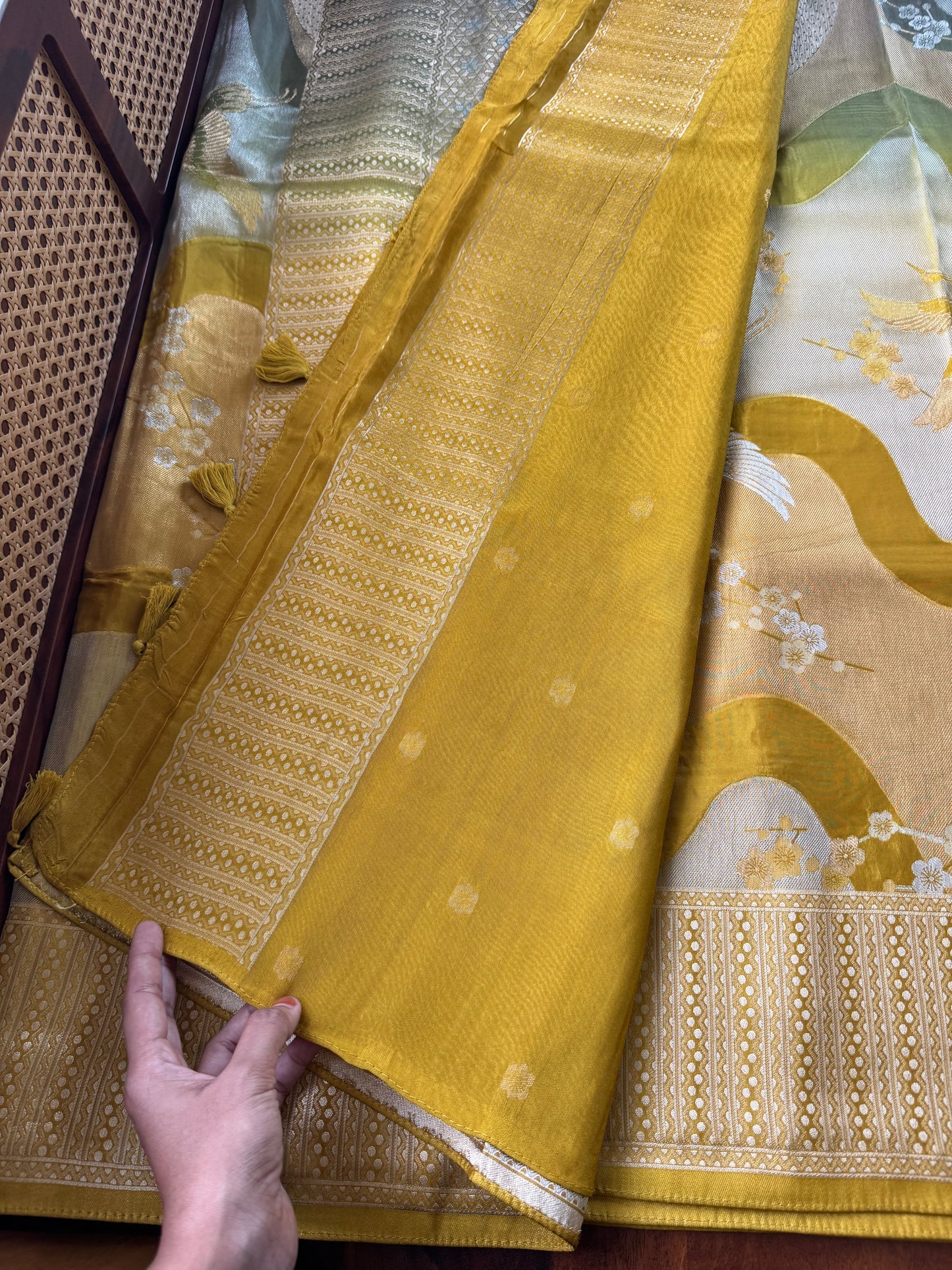 Soft Semi Silk Saree - Yellow Green