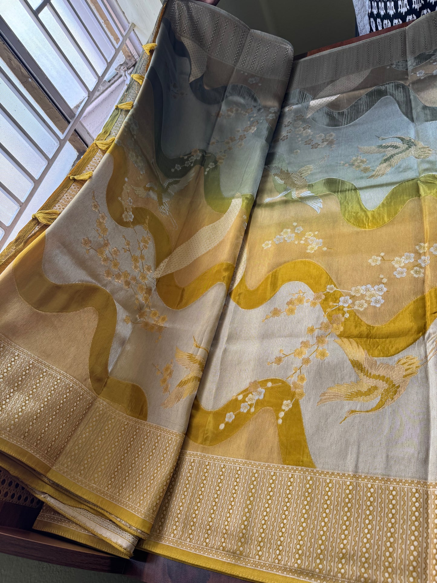 Soft Semi Silk Saree - Yellow Green