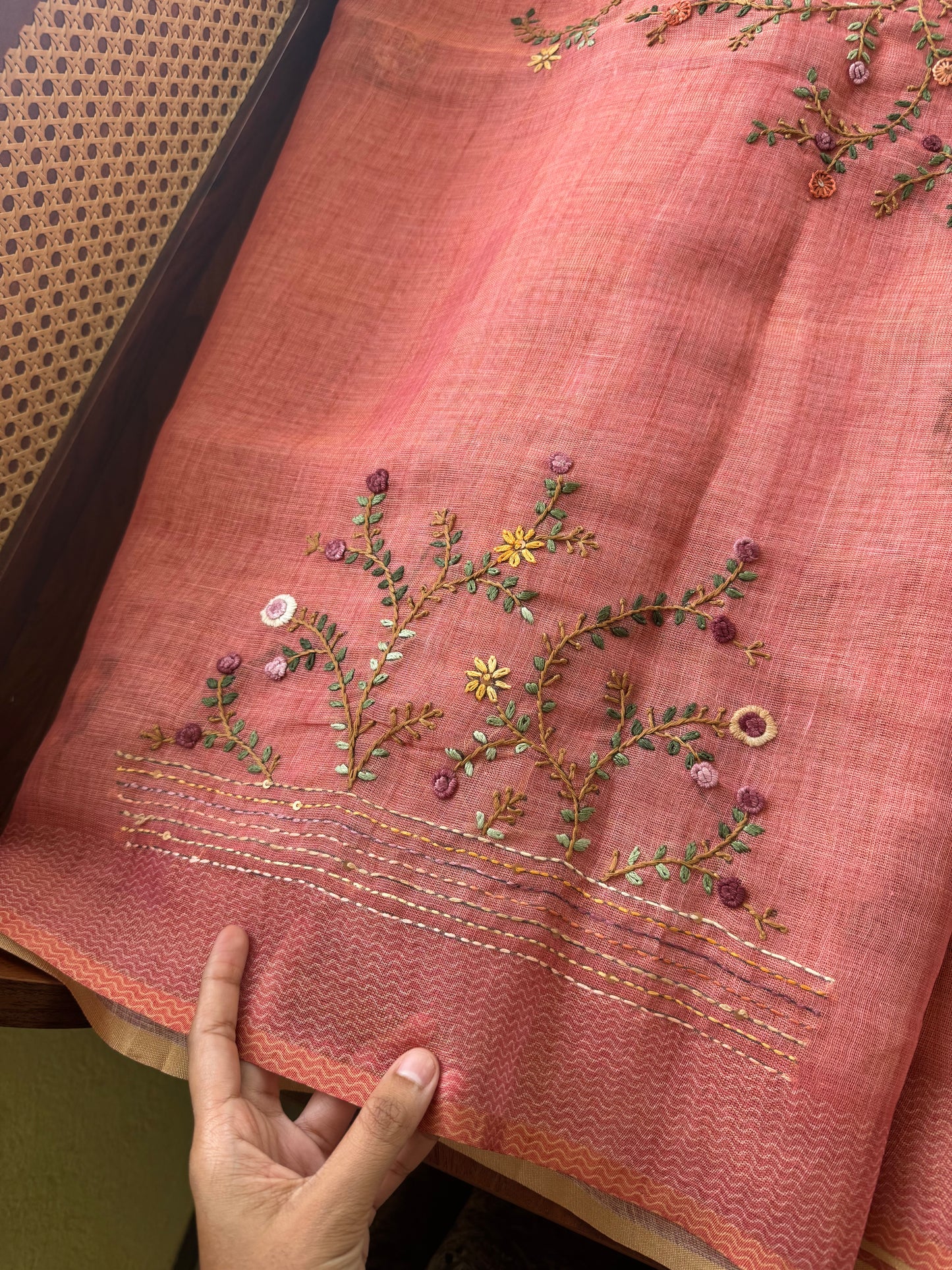 Premium Tissue Linen Sarees with heavy blouse - Peach