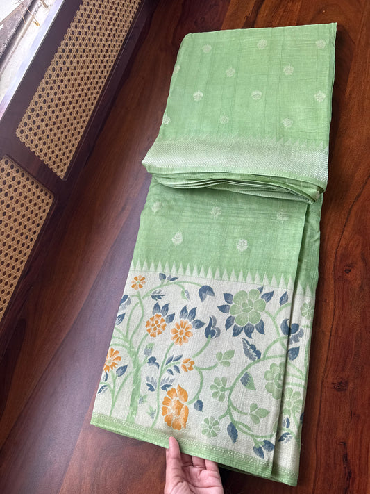 Tussar Georgette Semi Silk Saree - Pastel Green
