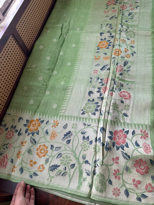 Tussar Georgette Semi Silk Saree - Pastel Green