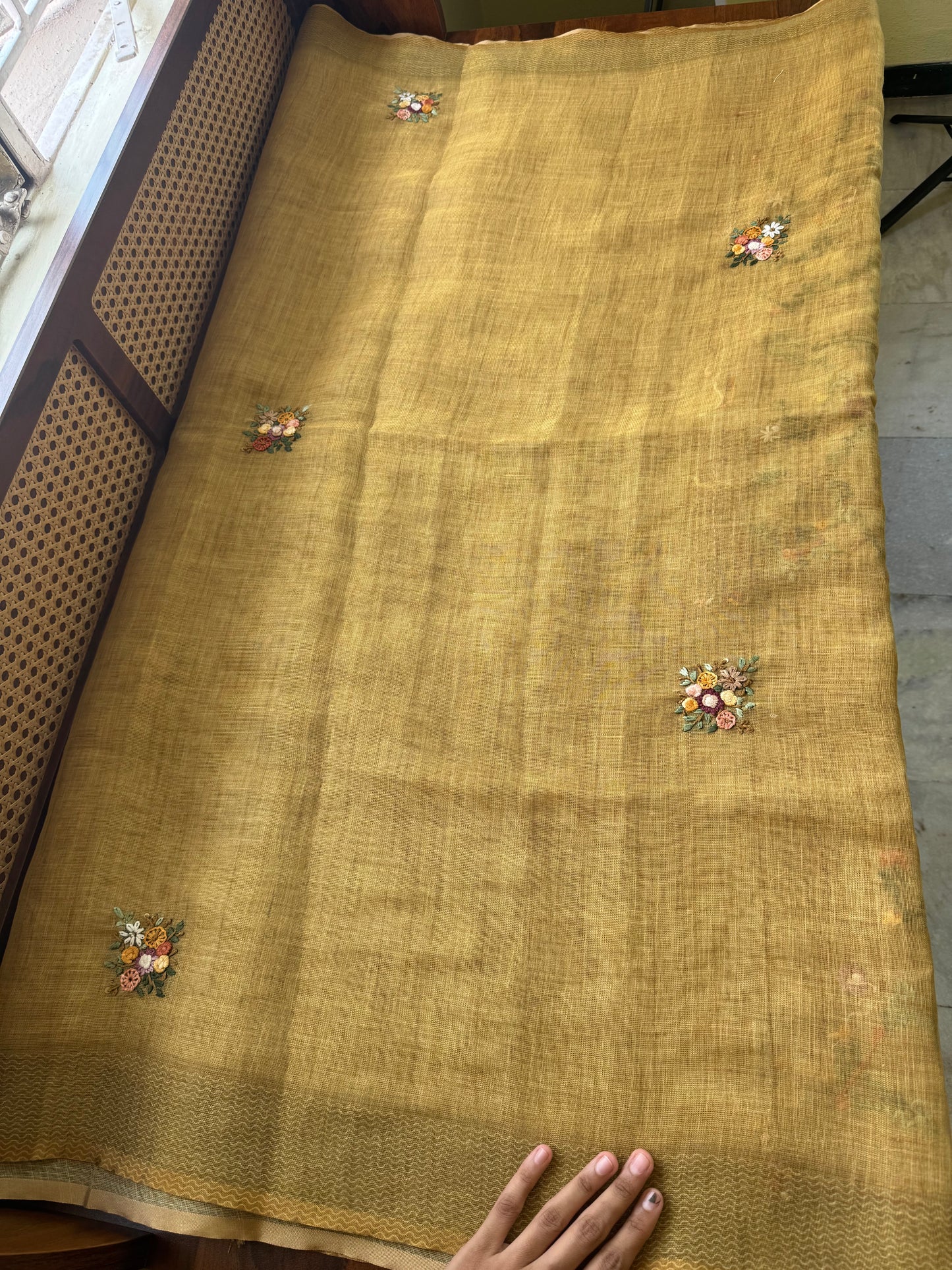 Premium Tissue Linen Sarees with heavy blouse - Henna Green