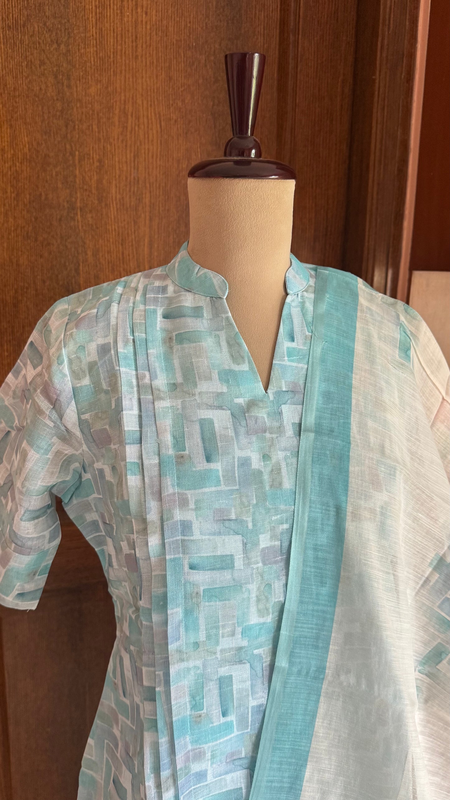 Cotton Linen Top & Shawl - Pastel Blue