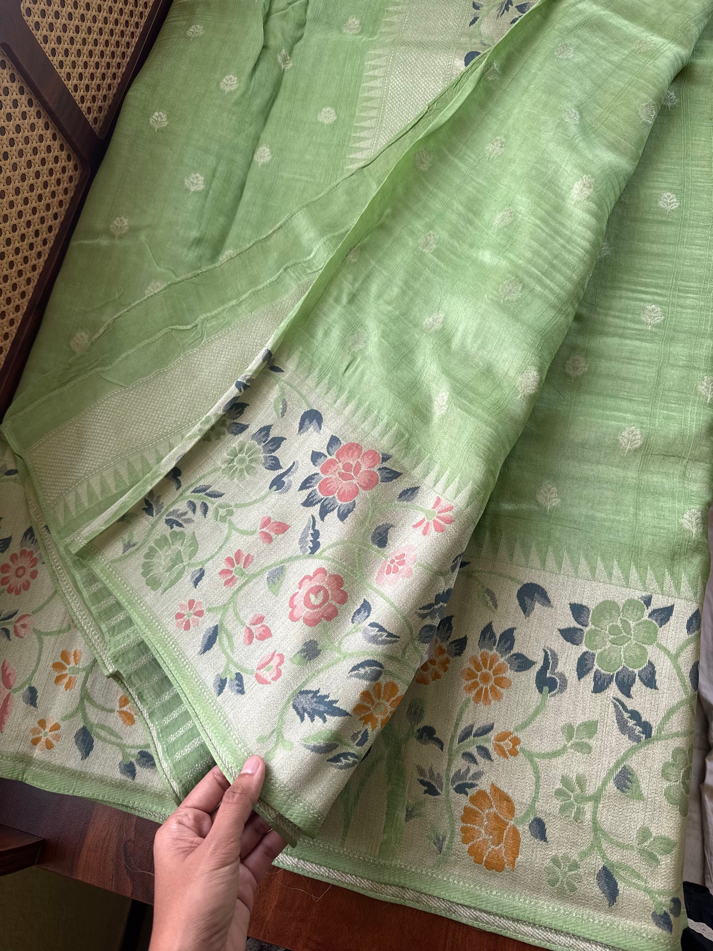 Tussar Georgette Semi Silk Saree - Pastel Green