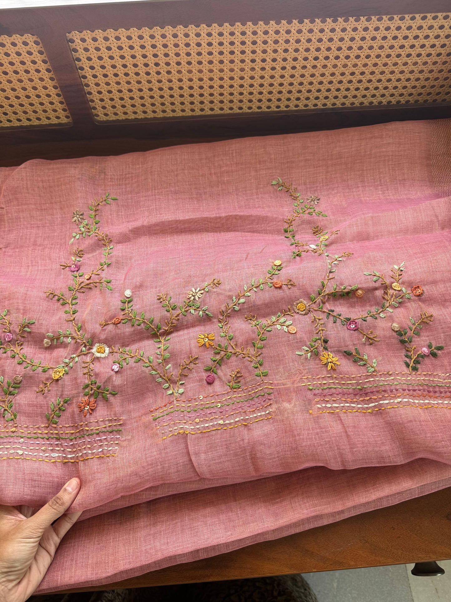 Premium Tissue Linen Sarees with heavy blouse - Pink