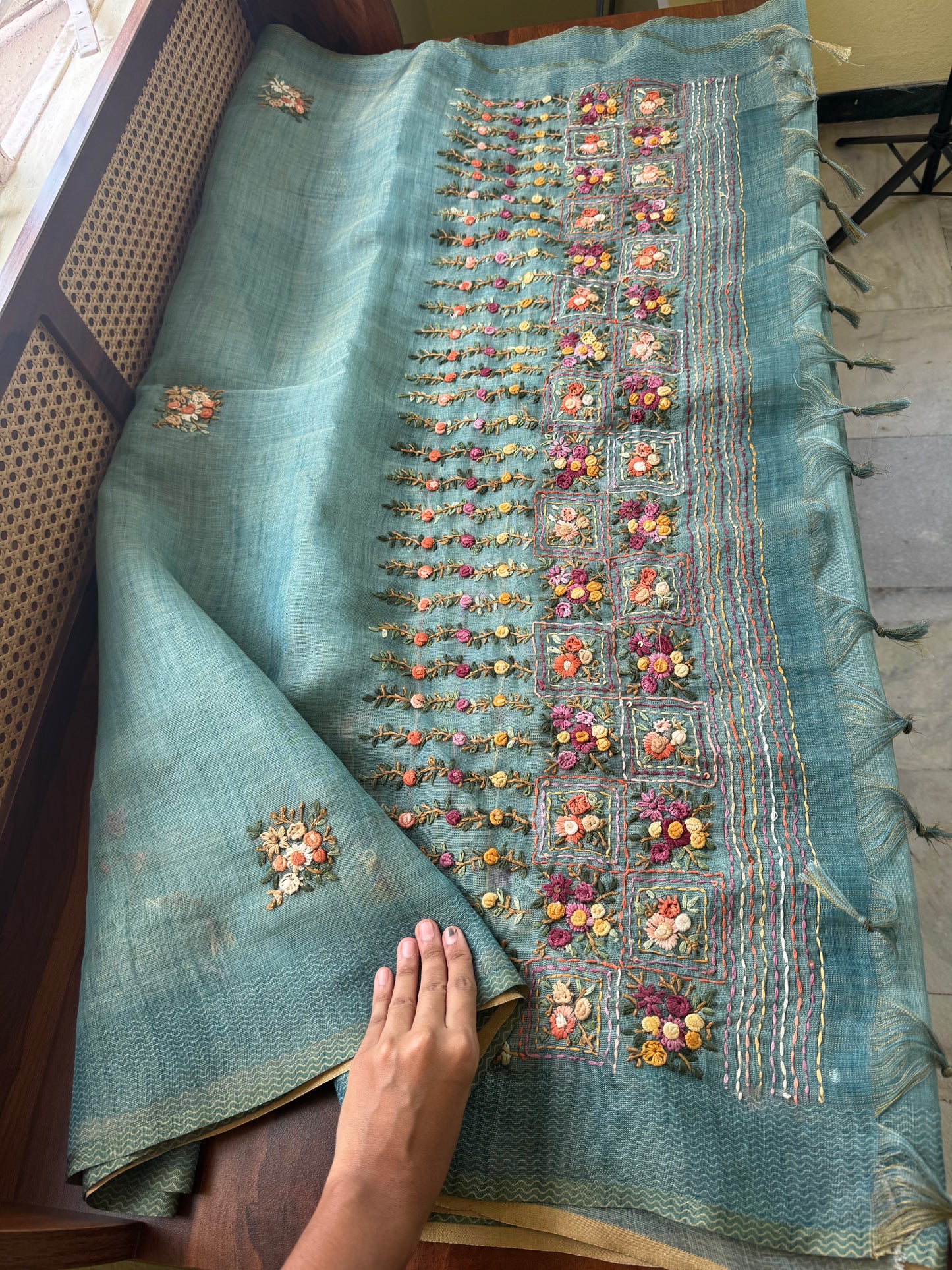 Premium Tissue Linen Sarees with heavy blouse - Blue
