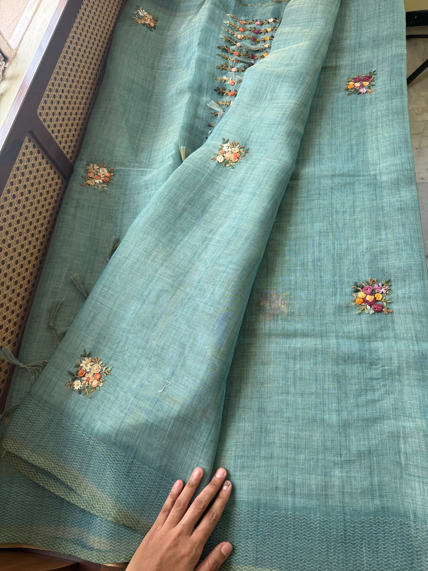 Premium Tissue Linen Sarees with heavy blouse - Blue