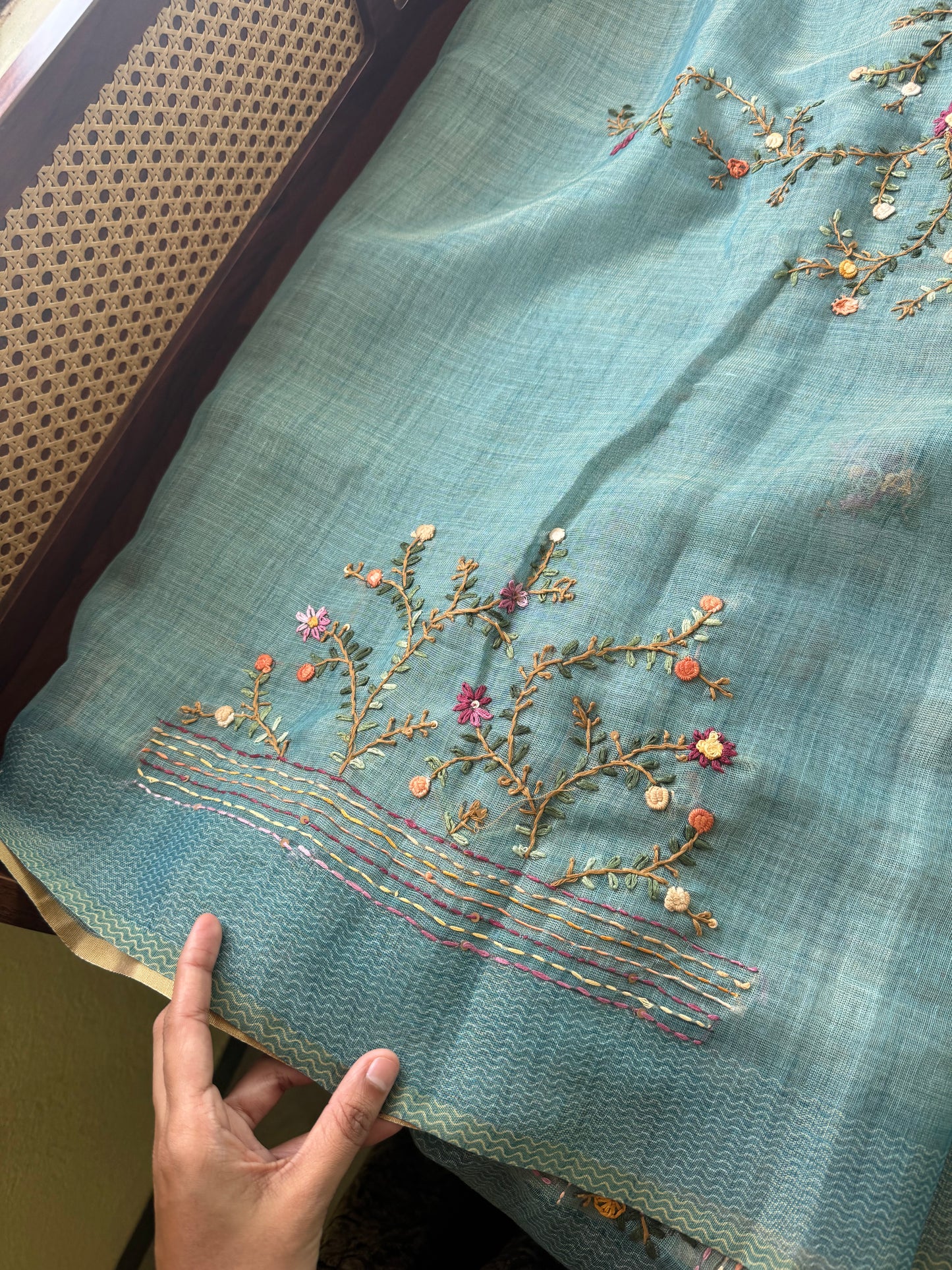 Premium Tissue Linen Sarees with heavy blouse - Blue