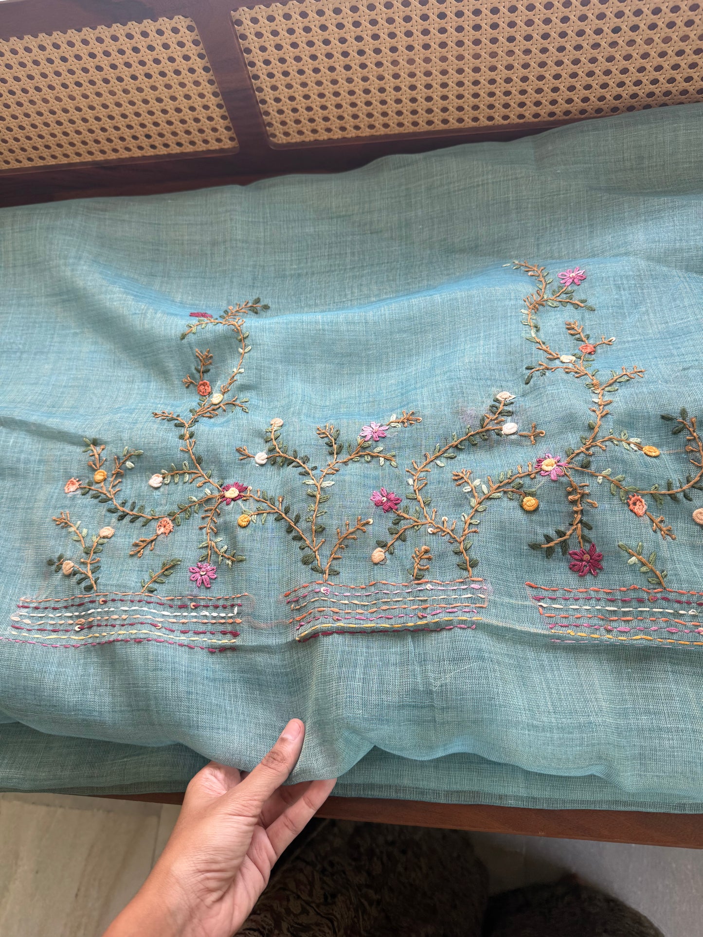 Premium Tissue Linen Sarees with heavy blouse - Blue