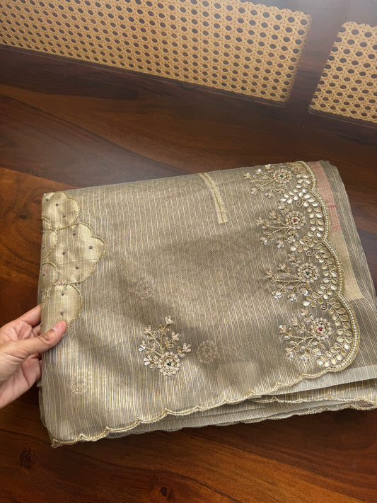 Premium Zari Tissue Saree - Grey Golden