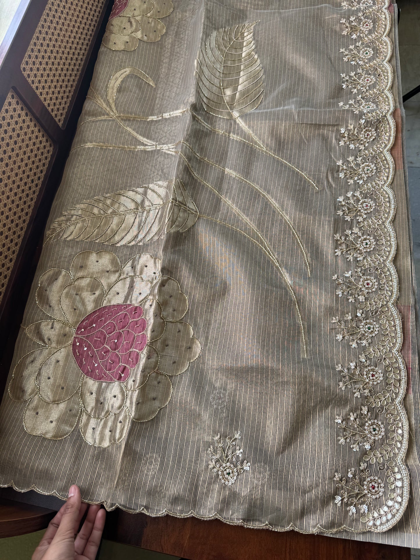 Premium Zari Tissue Saree - Grey Golden