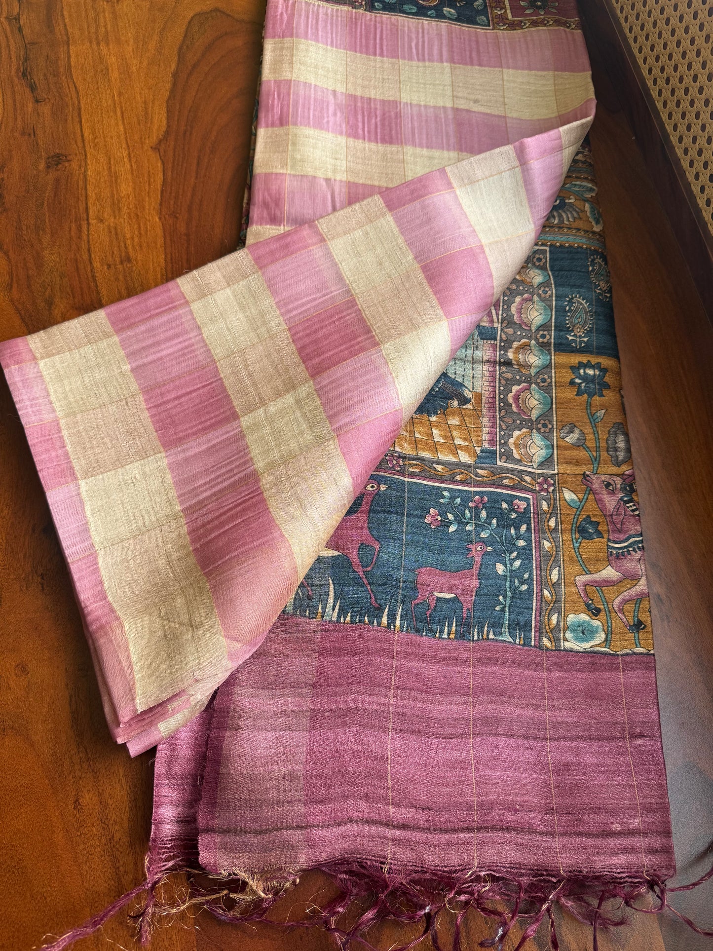 Pure Tussar Organza Saree - Pink