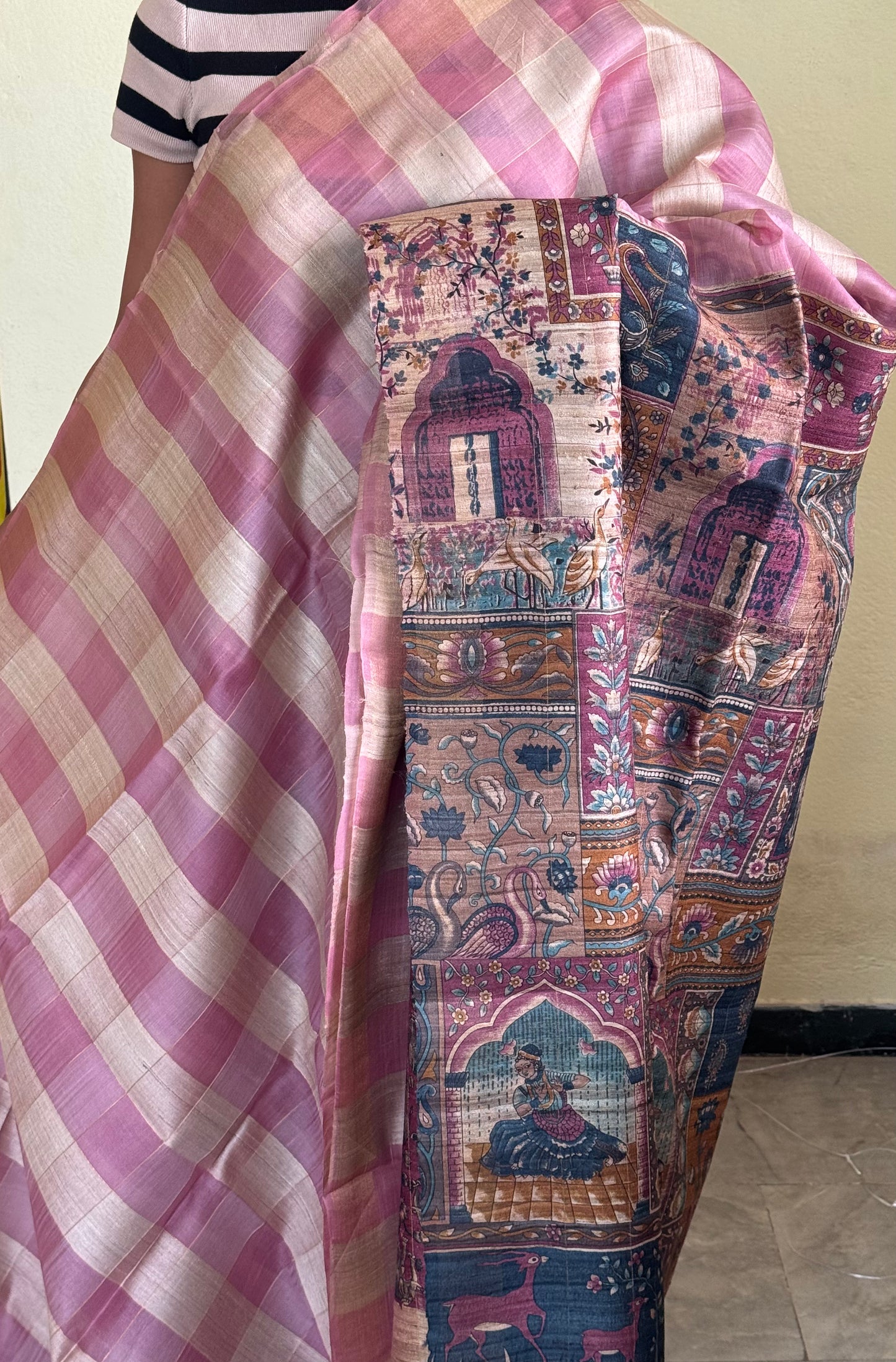 Pure Tussar Organza Saree - Pink