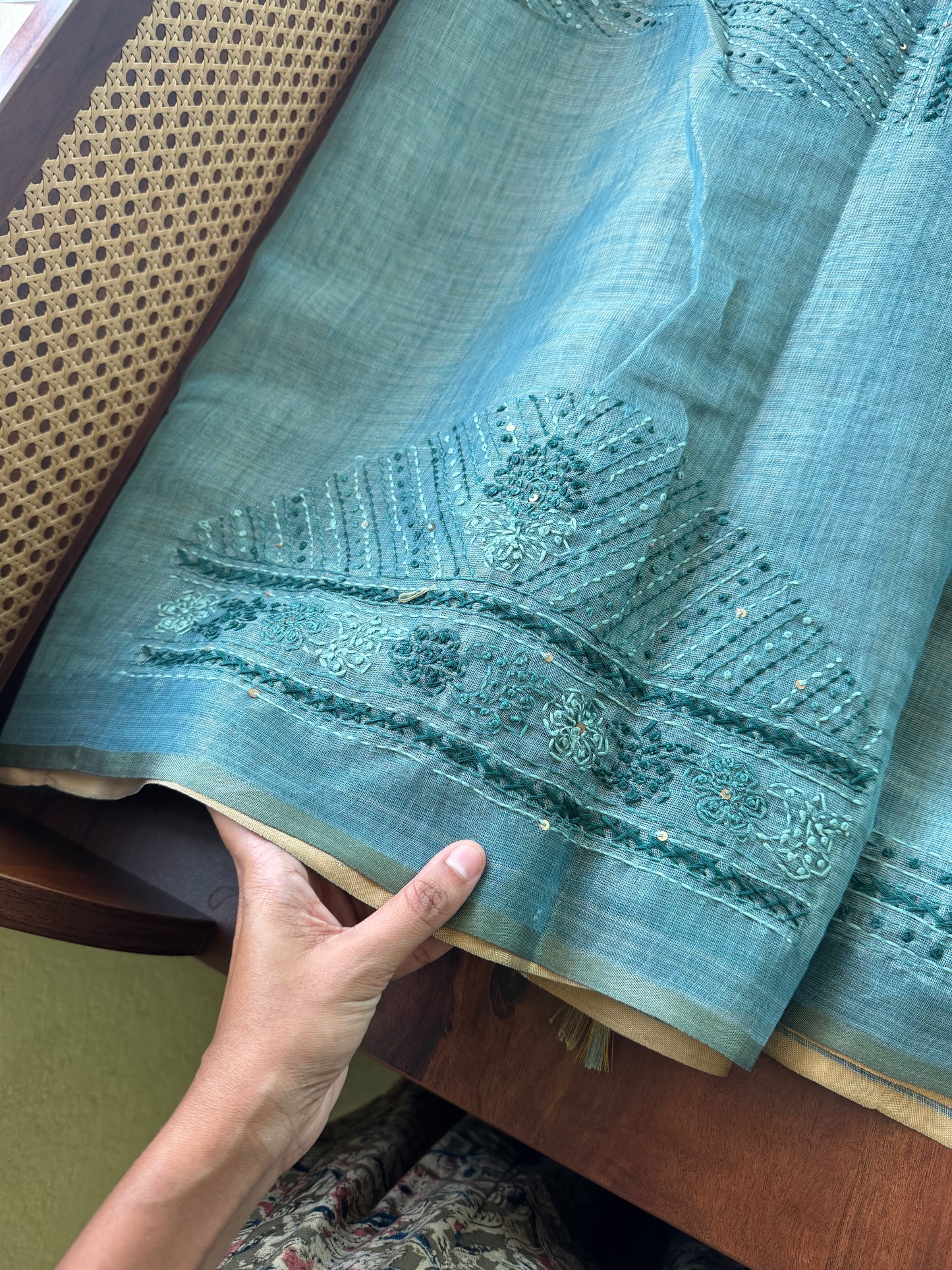Premium Tissue Linen Sarees with borders & heavy blouse - Blue