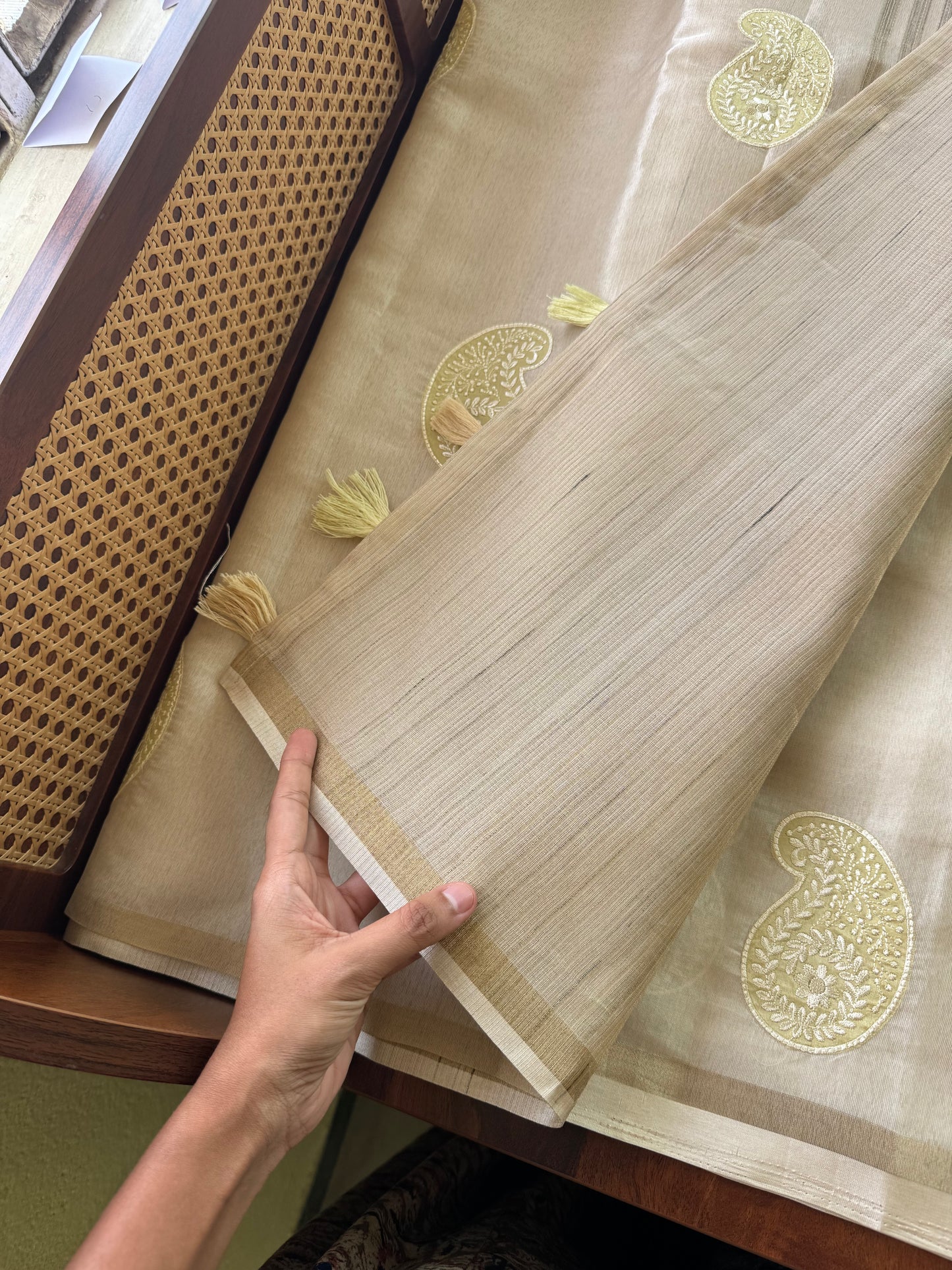Mul Chanderi Tissue Saree - Cream & Golden
