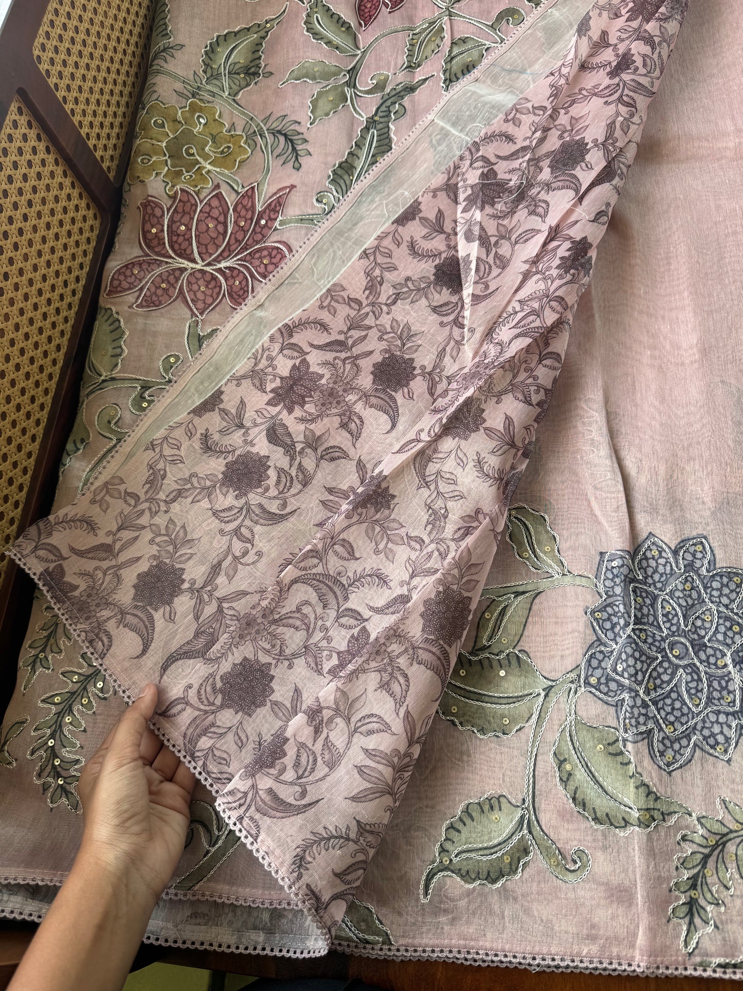 Premium Zari Tissue Saree - Rose Gold