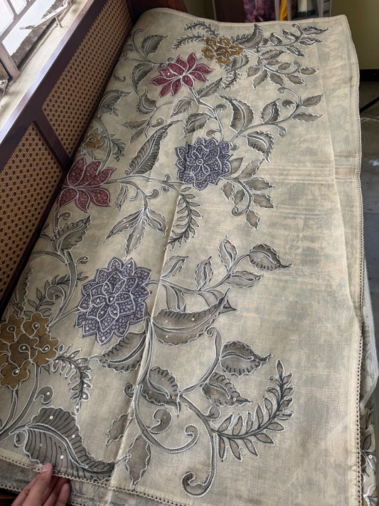 Premium Zari Tissue Saree - Beige