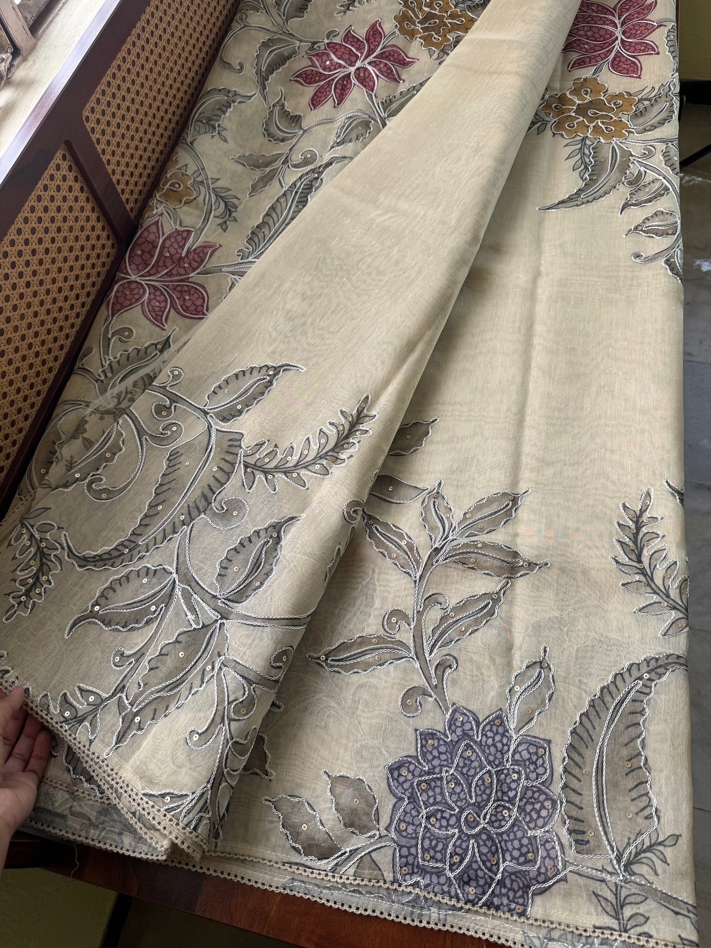 Premium Zari Tissue Saree - Beige
