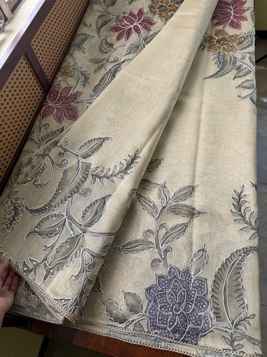 Premium Zari Tissue Saree - Beige