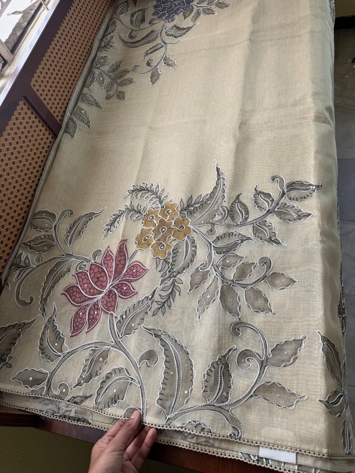 Premium Zari Tissue Saree - Beige