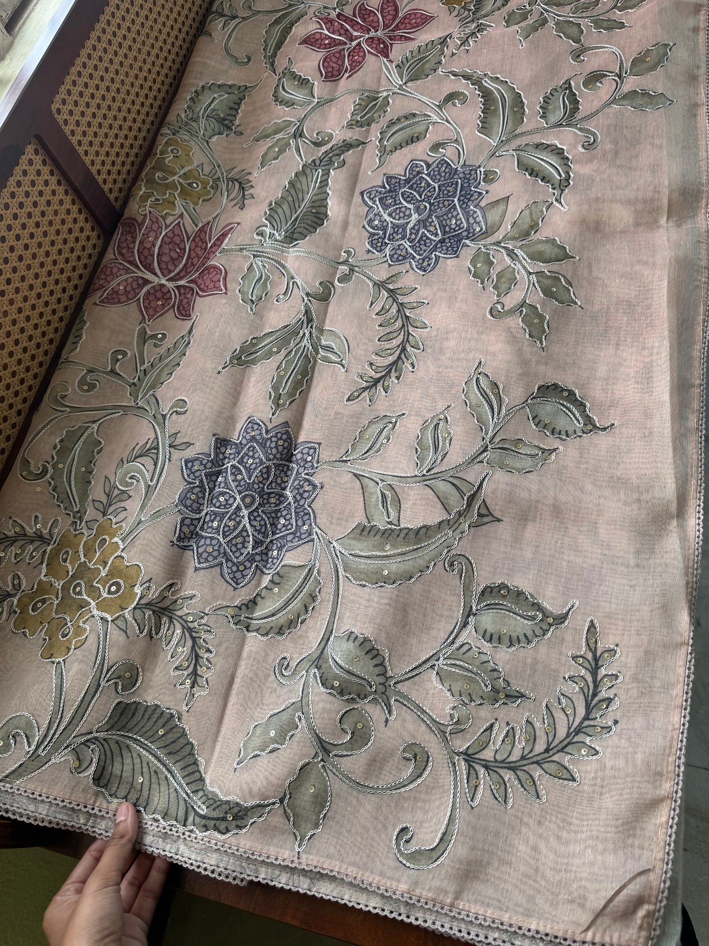 Premium Zari Tissue Saree - Pastel Peach