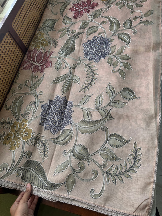 Premium Zari Tissue Saree - Pastel Peach