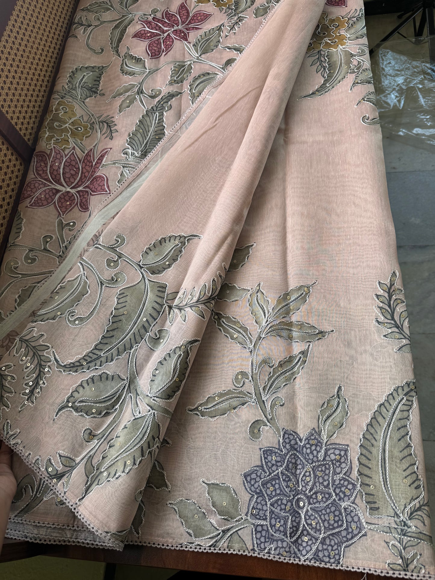 Premium Zari Tissue Saree - Pastel Peach