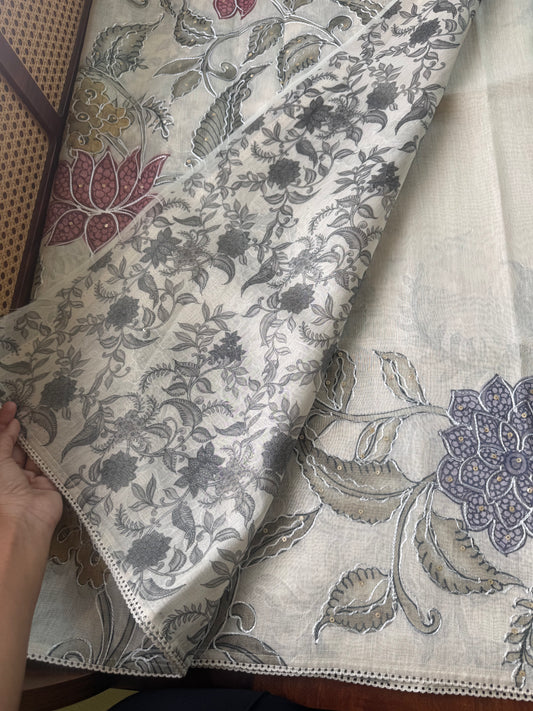 Premium Zari Tissue Saree - Cloud Grey