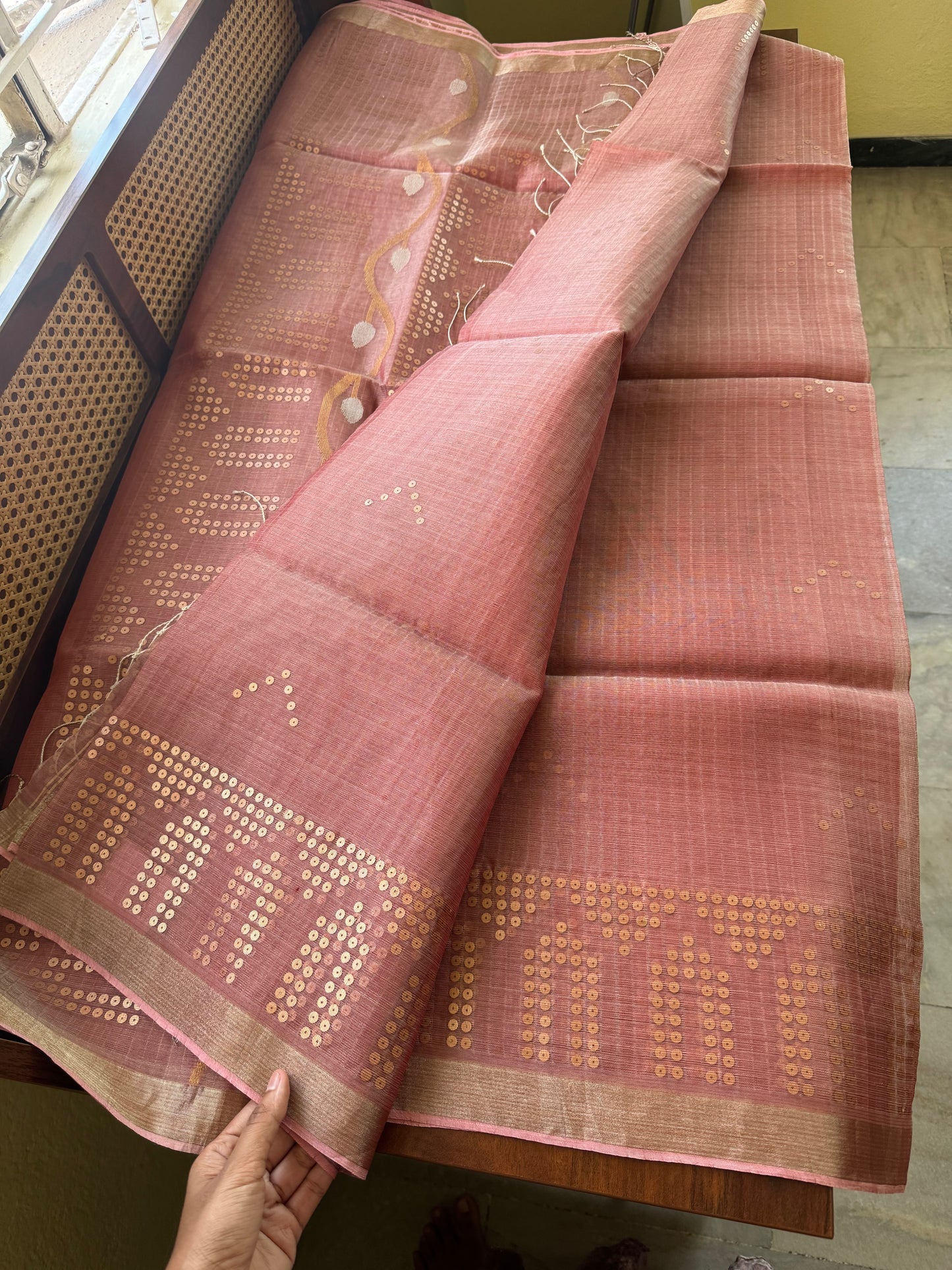 Pure Kora Jamdhani Saree - Pink
